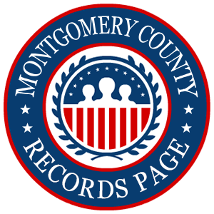 A round, red, white, and blue logo with the words 'Montgomery County Records Page' in relation to the state of Texas.